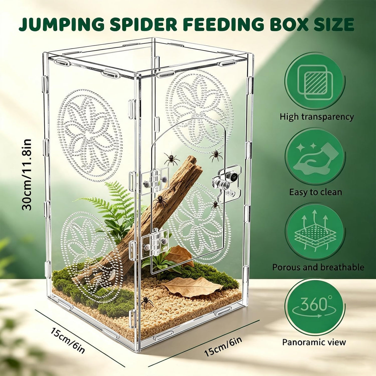 Jumping Spider Enclosure 30x15x15cm Large Acrylic Habitat,Clear