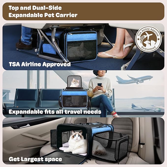 Top and 2 Sides Expandable Cat Carrier 18x13.5x9.5, TSA Airline Approved Dog - Image 2