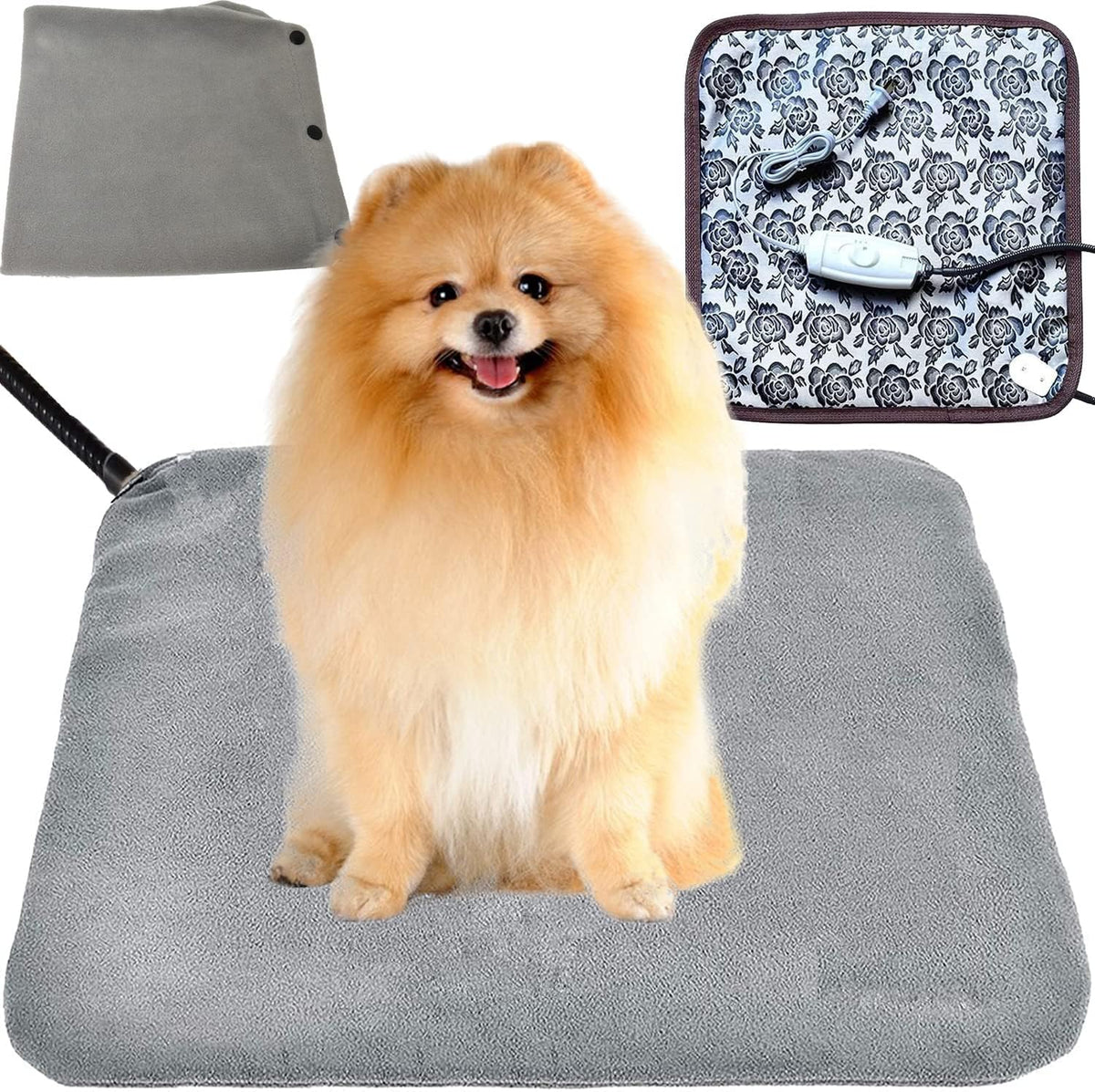 Pet Heating Pad for Large Dogs & Cats - 34"x21" Waterproof Heated Bed with Chew-Resistant Cord, Adjustable Temperature & Removable Washable Cover