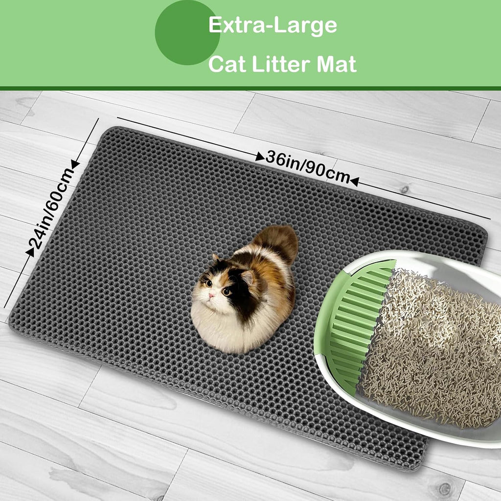 Cat Litter Mat 36"x 24" Double Layer Waterproof Litter Trapping Mat, Gray