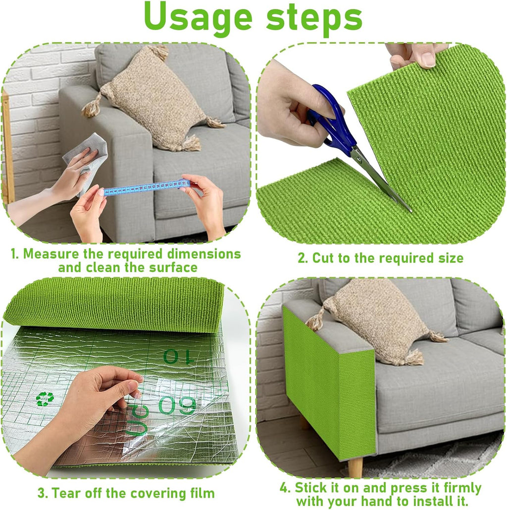 YEXEXINM Trimmable Cat Scratching Post Carpet Covered 78.7”x15.8” Self-Adhesive Cat Tree Shelves Replacement Parts Mat Cat Scratcher for Cat Tree Shelf Steps Couch Furniture DIY Protector（Green）