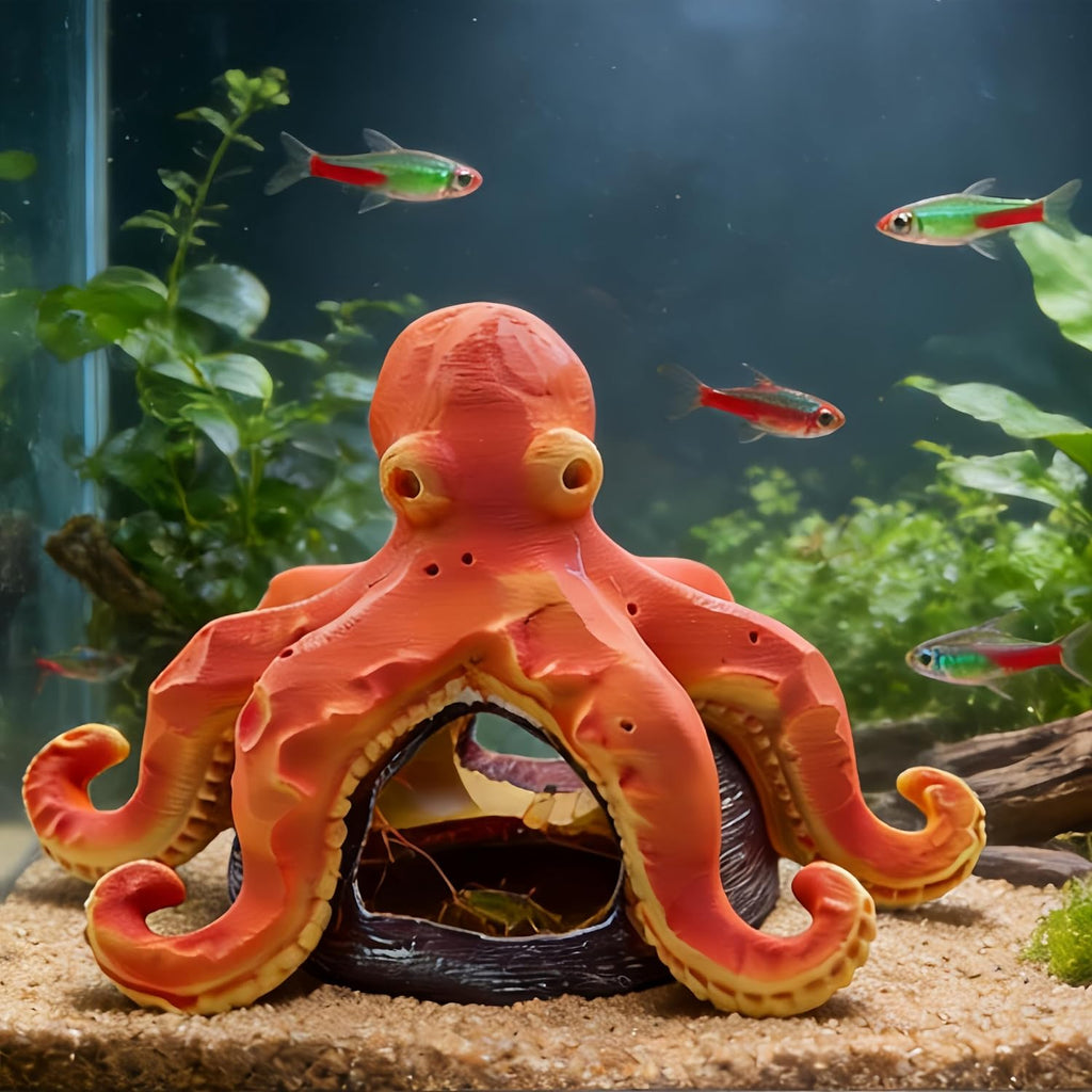Resin Octopus Aquarium Decor, Fish Tank Hideout Cave for Betta Fish Shrimp