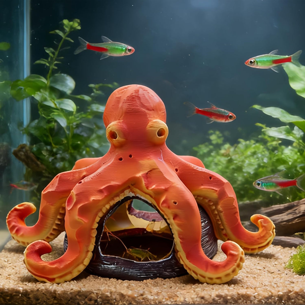 Resin Octopus Aquarium Decor, Fish Tank Hideout Cave for Betta Fish Shrimp