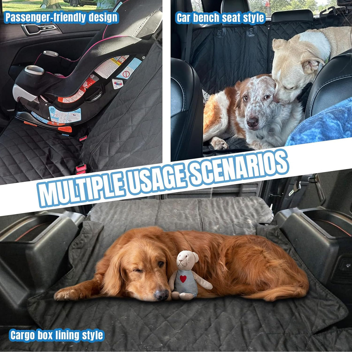 Dog Car Seat Cover for Backseat, Scratchproof & Waterproof Pet Bench Car Seat Covers, Auto Rear Seats Cover Fits Armrest & Seatbelt, Nonslip Backseat Protector for Cars Trucks SUVs