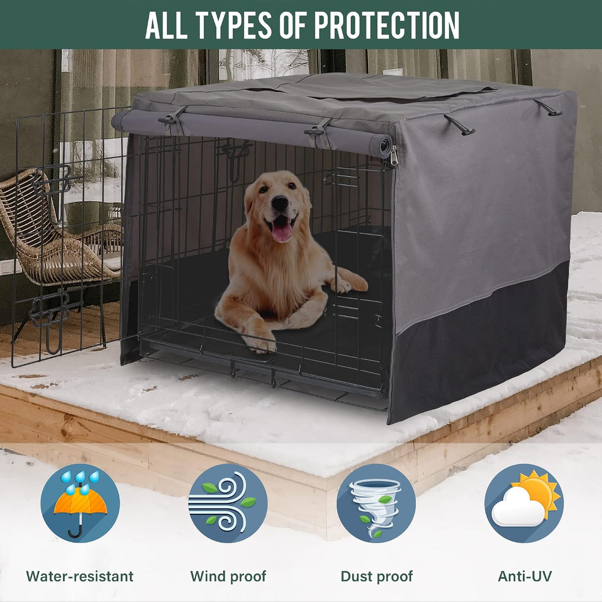 Rachmi 36" 600D Canvas Privacy Dog Crate Cover, Water Resistant Windproof