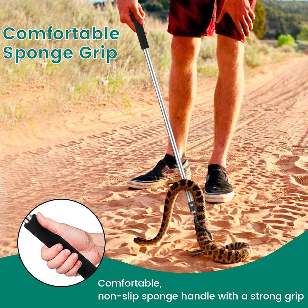 Snake Hook, 35"-65" Reptile Snake Hook Heavy Duty Long for Ball Python Rattlesnakes Rattle Copperhead Removal with Sponge Grip and Stainless Steel Rubber Tip Hook