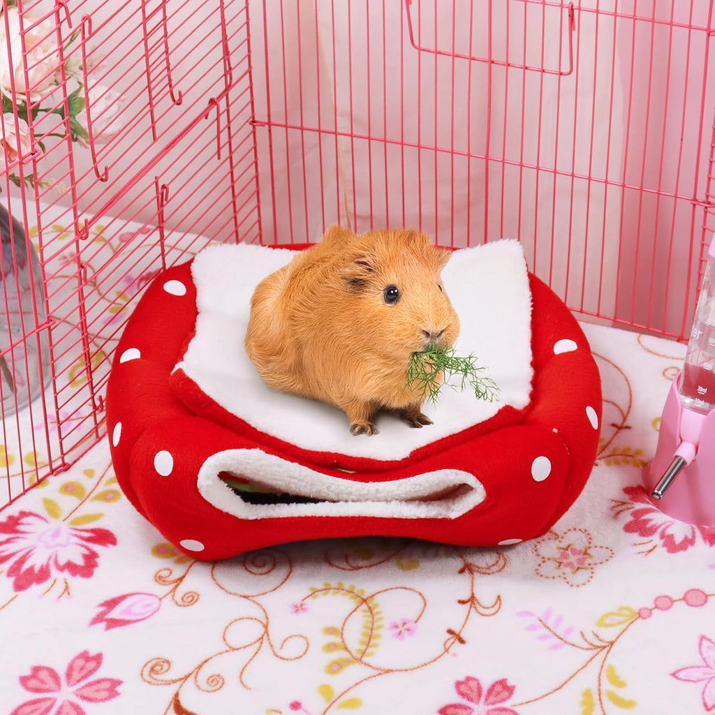 Mygeromon Guinea Pig Bed Rabbit Hideout Cuddle Cup (Strawberry Style)