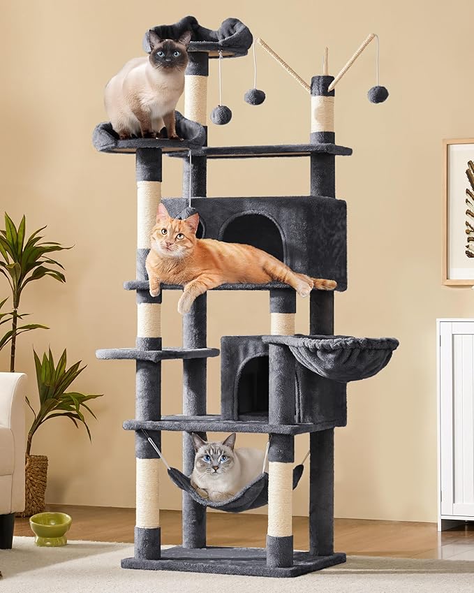 Yaheetech Cat Tree, 67in Large Tower w/ 3 Removable Teaser Sticks, 2 Kitten-Ear by Yaheetech
