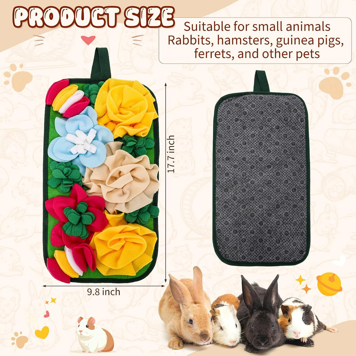Yinkin 2 Pcs Rabbit Foraging Snuffle Mat for Small Animals Puzzle Toys Funny Interactive Nosework Feeding Mat for Bunny Hamsters Guinea Pigs Ferrets Chinchillas (17.7 x 9.8 Inches,Fashion Styles)