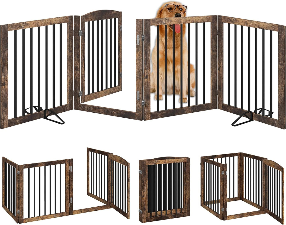 Vantas 96" x 30", No-Assembly Wooden Dog Gate with Door, Rustic Brown