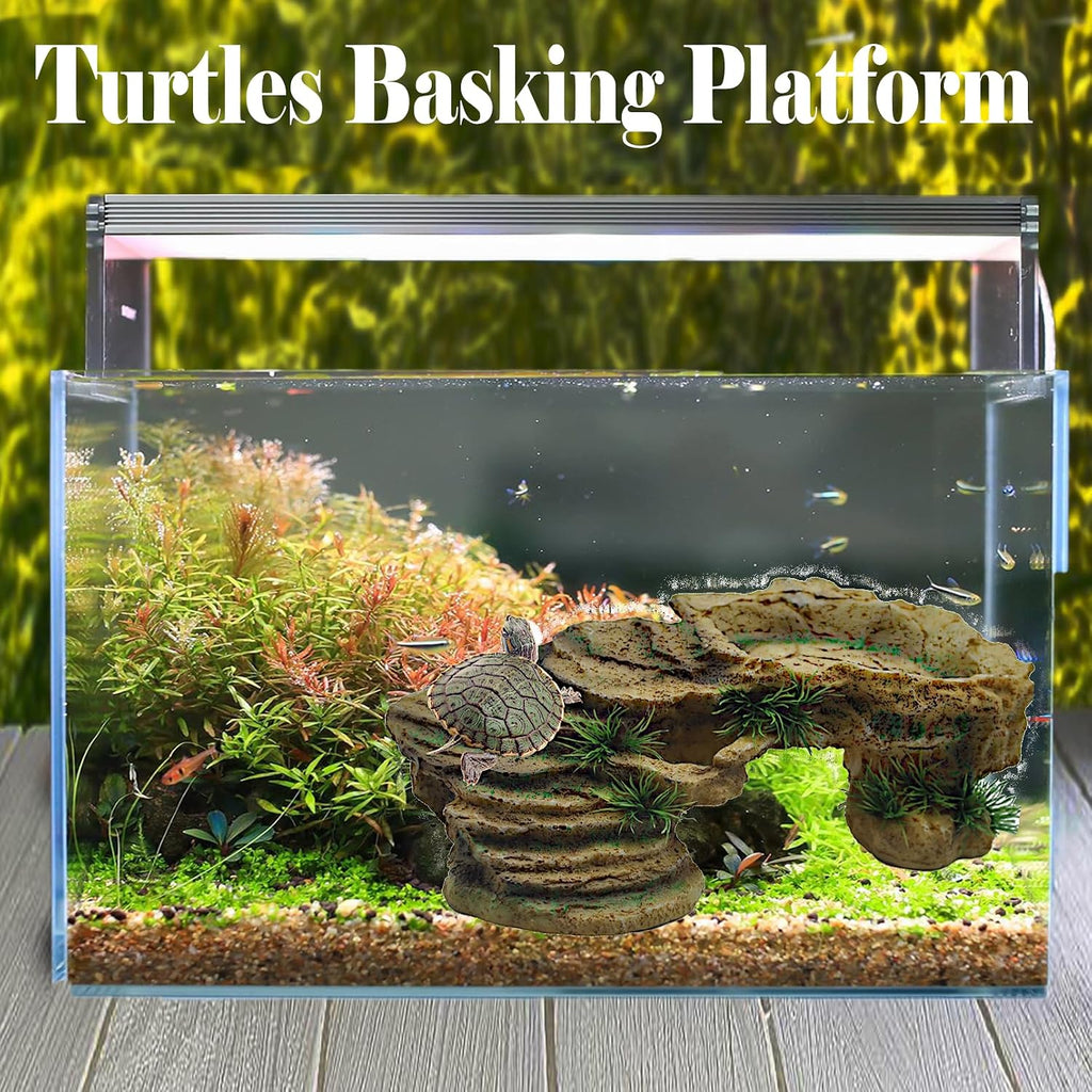 kathson Turtle Basking Platform,Tortoise Resin Climbing Rock Rectangular Resting Terrace Tank Accessories,Reptiles Dock Hide Cave Habitat Decoration for Bearded Dragon Lizard Geckos Spiders (3 PCS)