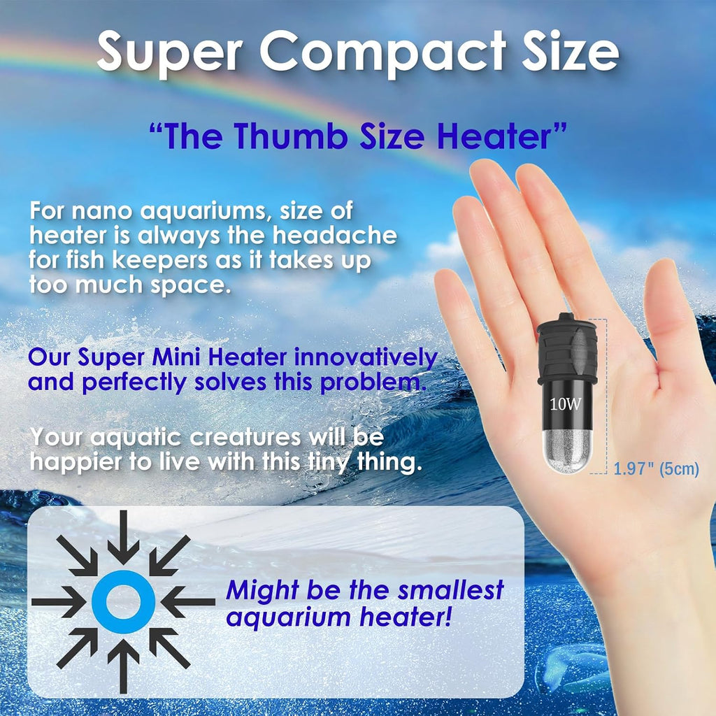 10W 5V/2A USB Super Mini Betta Heater LED Digital for up to 1 Gal Tanks