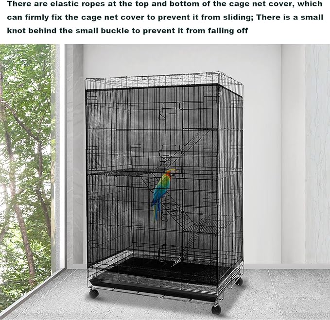 Adjustable Birdcage Seed Feather Catcher Bird Cage Net Cover Soft Skirt Guard - Image 3