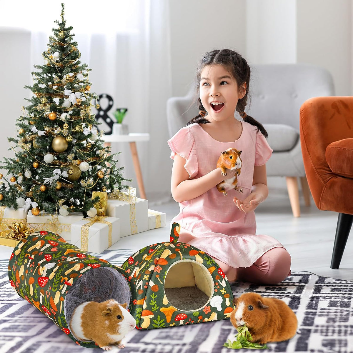 Bienbee Guinea Pig Hideout, 2 Piece Washable Set for Small Animals Large