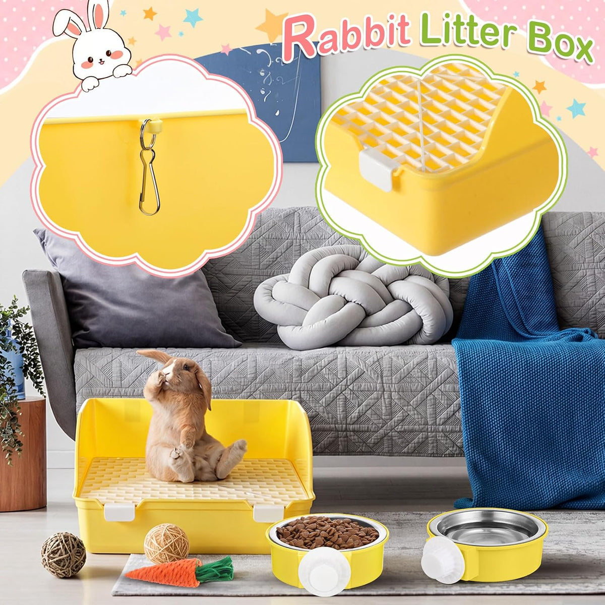 Reallnaive 15 Pcs Rabbit Starter Kit Small Litter Box Gift, Yellow