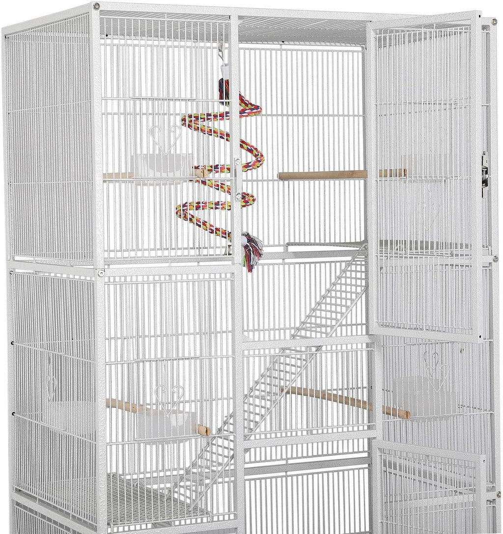 Yaheetech 69-Inch Extra Large Wrought Animal Cage Metal 3 Levels Small Animal Cage w/Cross Shelves and Ladders for Ferret Chinchilla Sugar Glider Squirrel, White