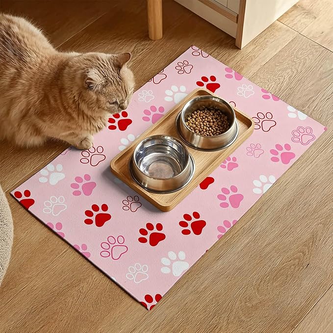 Puppy Paw Print Pet Feeding Mat 24x16 Inch Cute Pet Feeding Area Mat Pet Food - Image 2