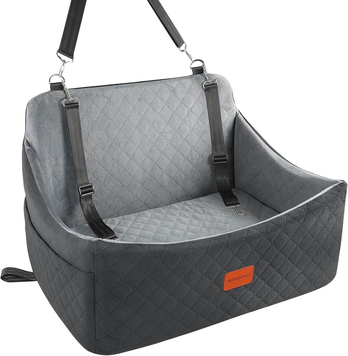 Wooaidagg Dog Car Seat for Medium & Large Dogs Up to 55lbs, Memory Foam Cushion, Washable Cover, Safety Straps & Non-Slip Bottom(Black,Large)