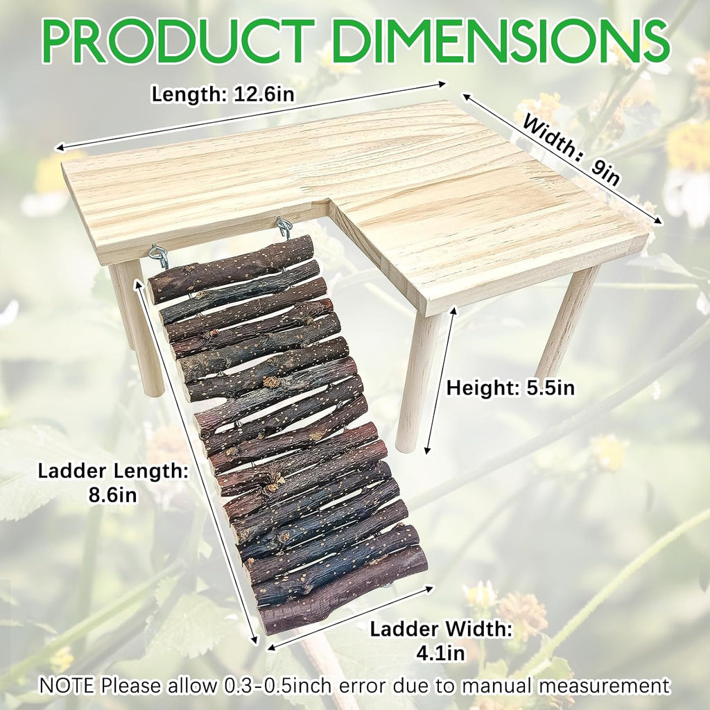 BNOSDM Wooden Basking Platform with Climbing Ramp Reptiles Hideout Bearded Dragon Hide Cave Reptile Tank Accessories Suit for Tortoise, Lizard, Toad, Gecko (L-Shaped)