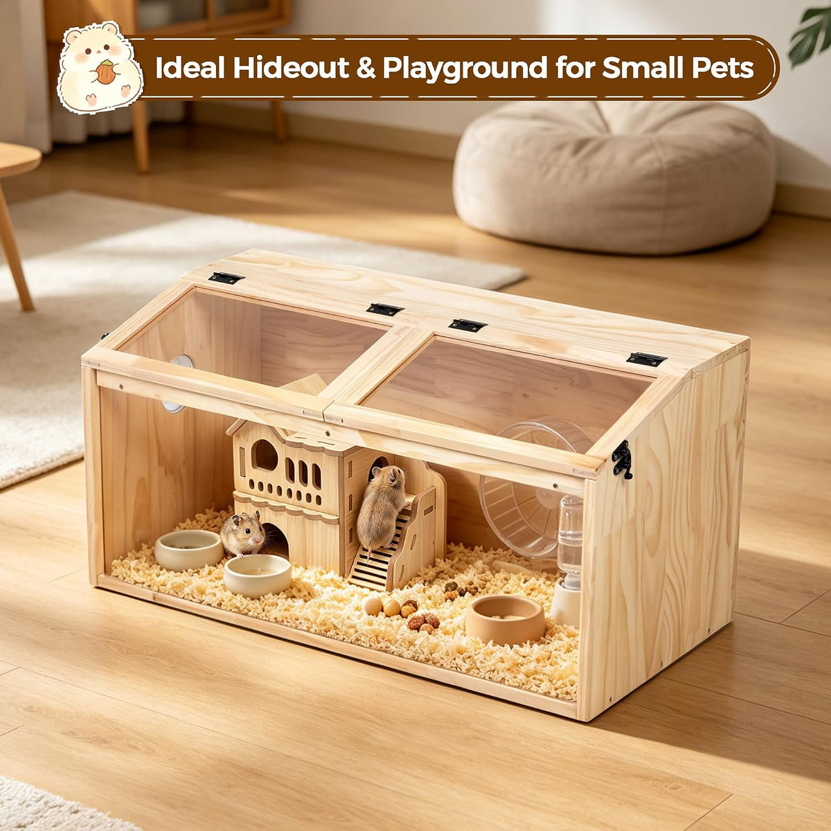 COZIWOW Double-Decker Hamster Hideout Wooden Hamster House with Ladder
