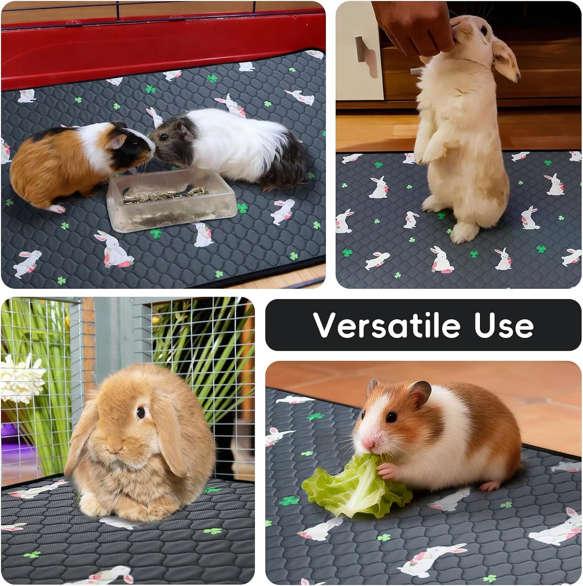 2 Pack Guinea Pig Cage Liners, Washable Guinea Pig Pee Pads Waterproof Reusable & Anti Slip Guinea Pig Bedding Fast and Super Absorbent Pee Pad Tarp Bottom for Small Animals (Rabbit Pattern 24" X 47")