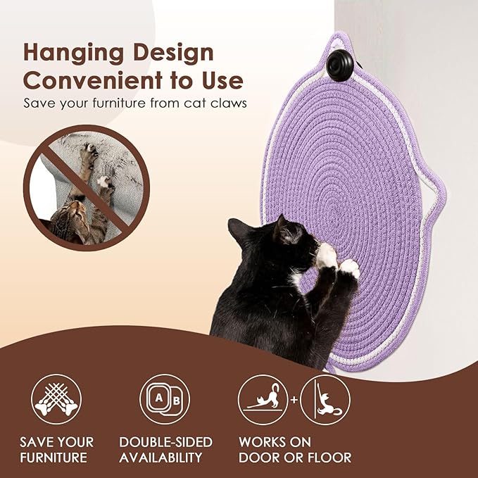 Cat Scratcher Mat, Natural Cotton Rope Cat Scratch Pad, 15.7'' Round Horizontal - Image 4