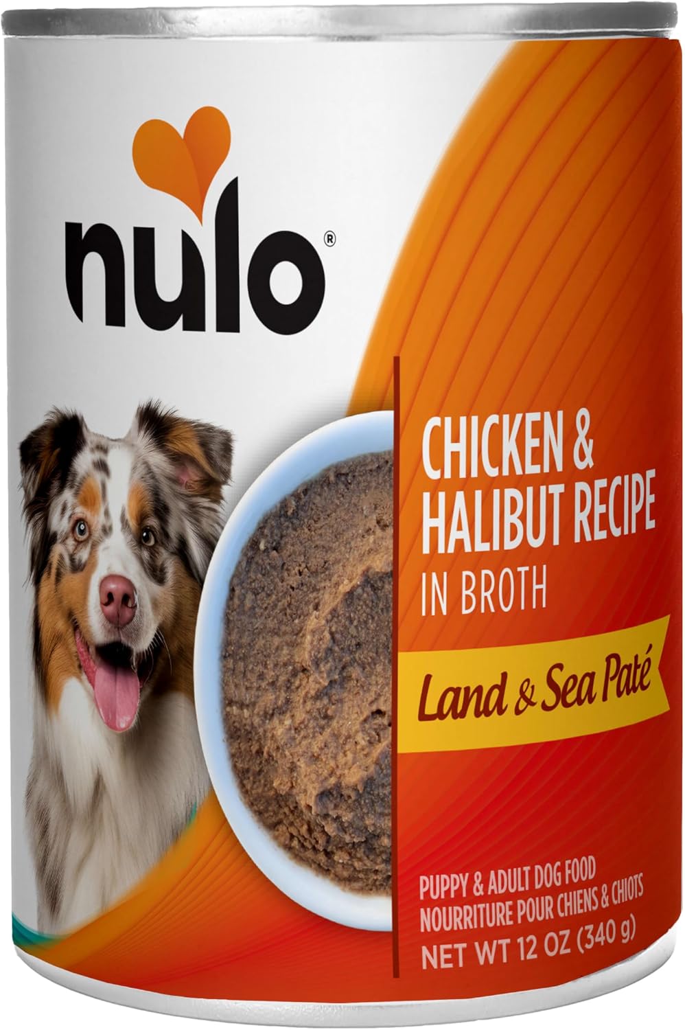 Nulo Land & Sea for Adult Dogs & Puppies Chicken & Halibut Recipe in Broth 12 Ounce Cans, Pack of 5