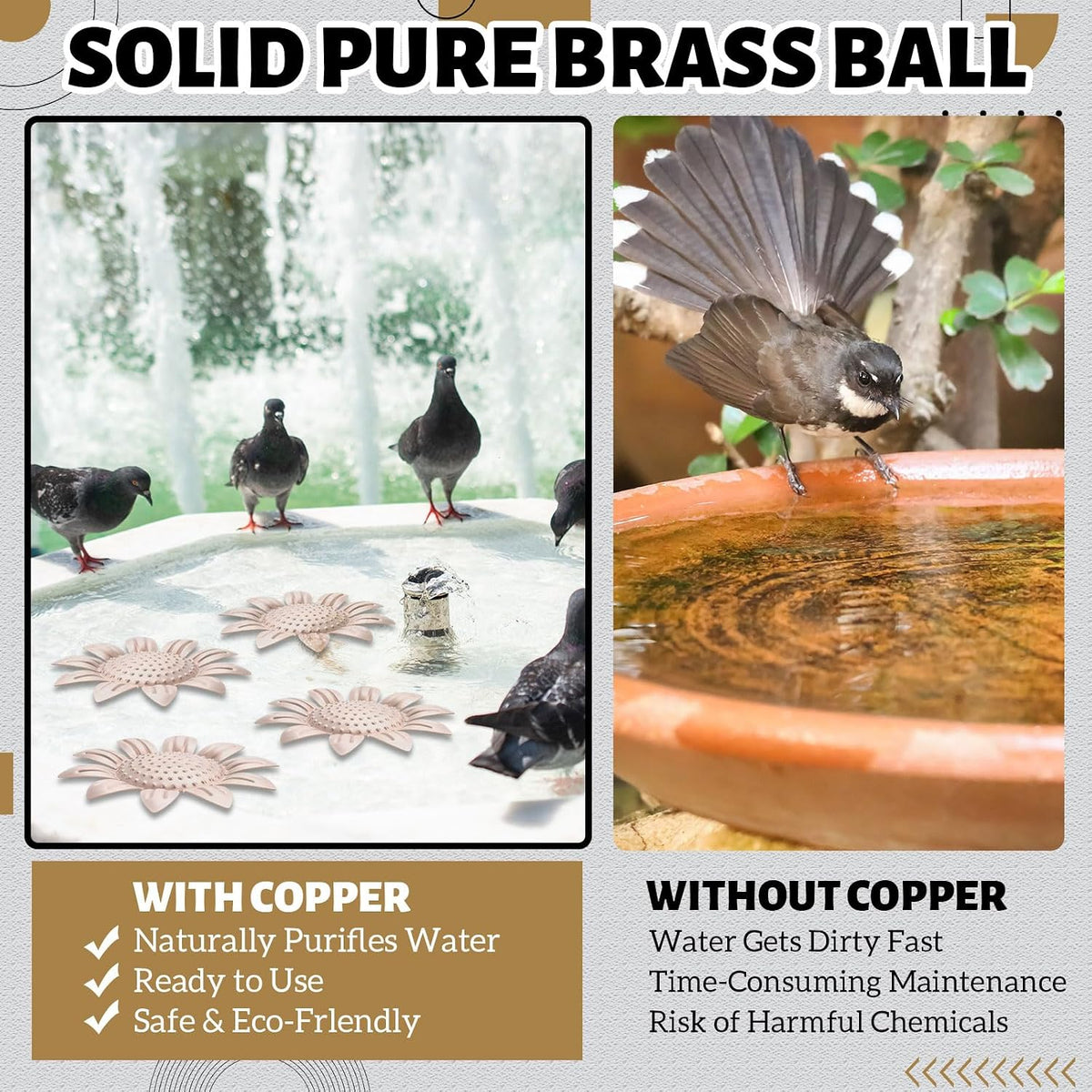 4 Pcs Bird Bath Copper Disk, Sunflower, Red Copper