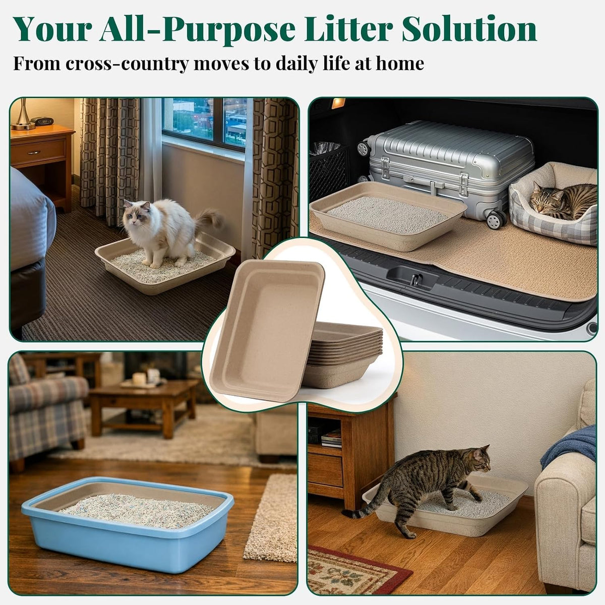 10-Pack Disposable Litter Box for Kitty Cats, Thick & Leak-Proof, Eco-Friendly Travel & Home Litter Pan, No-Scrub for Cats