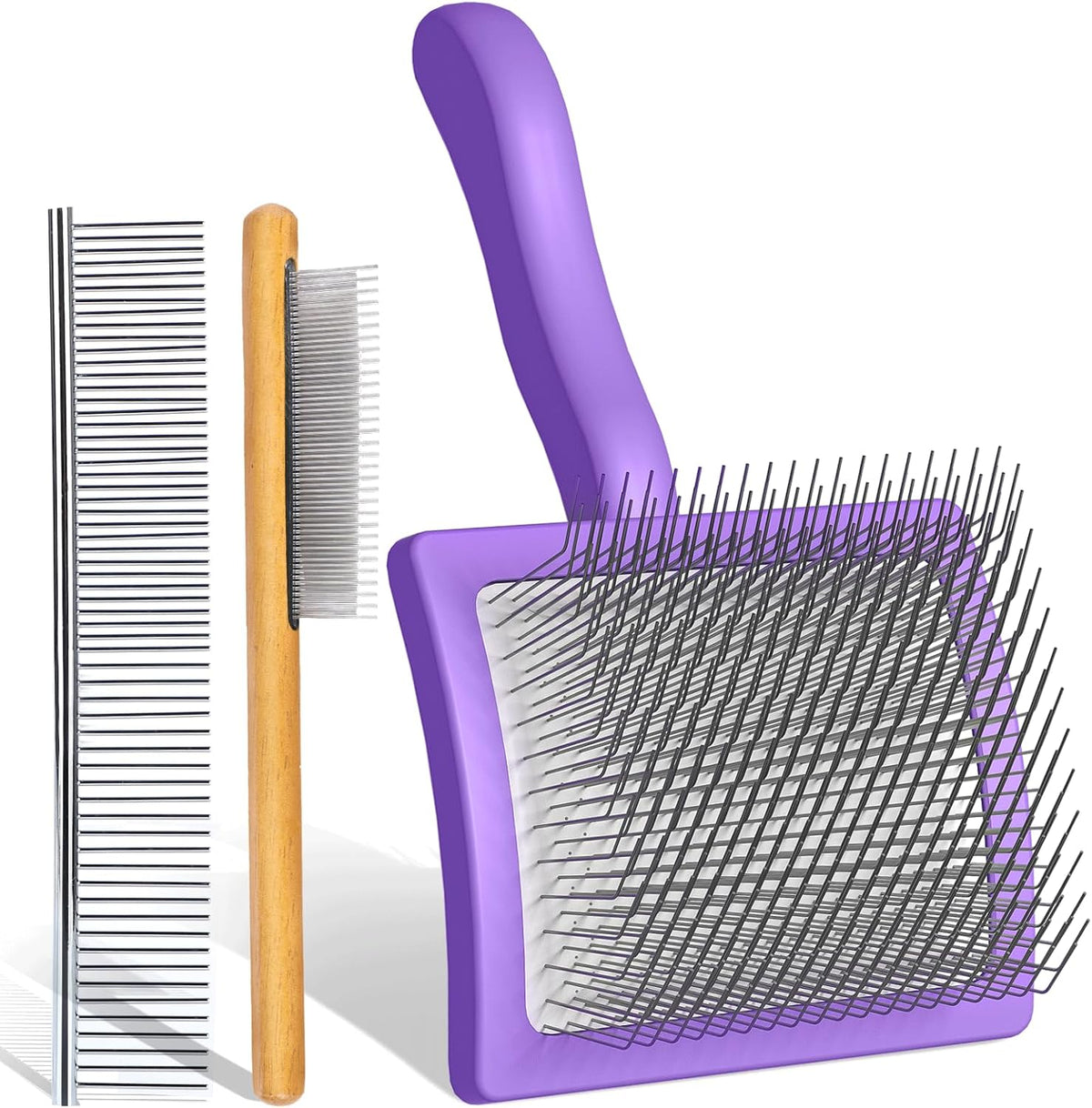 Slicker Brush for Dogs - 3-Piece Grooming Brush Set, Purple