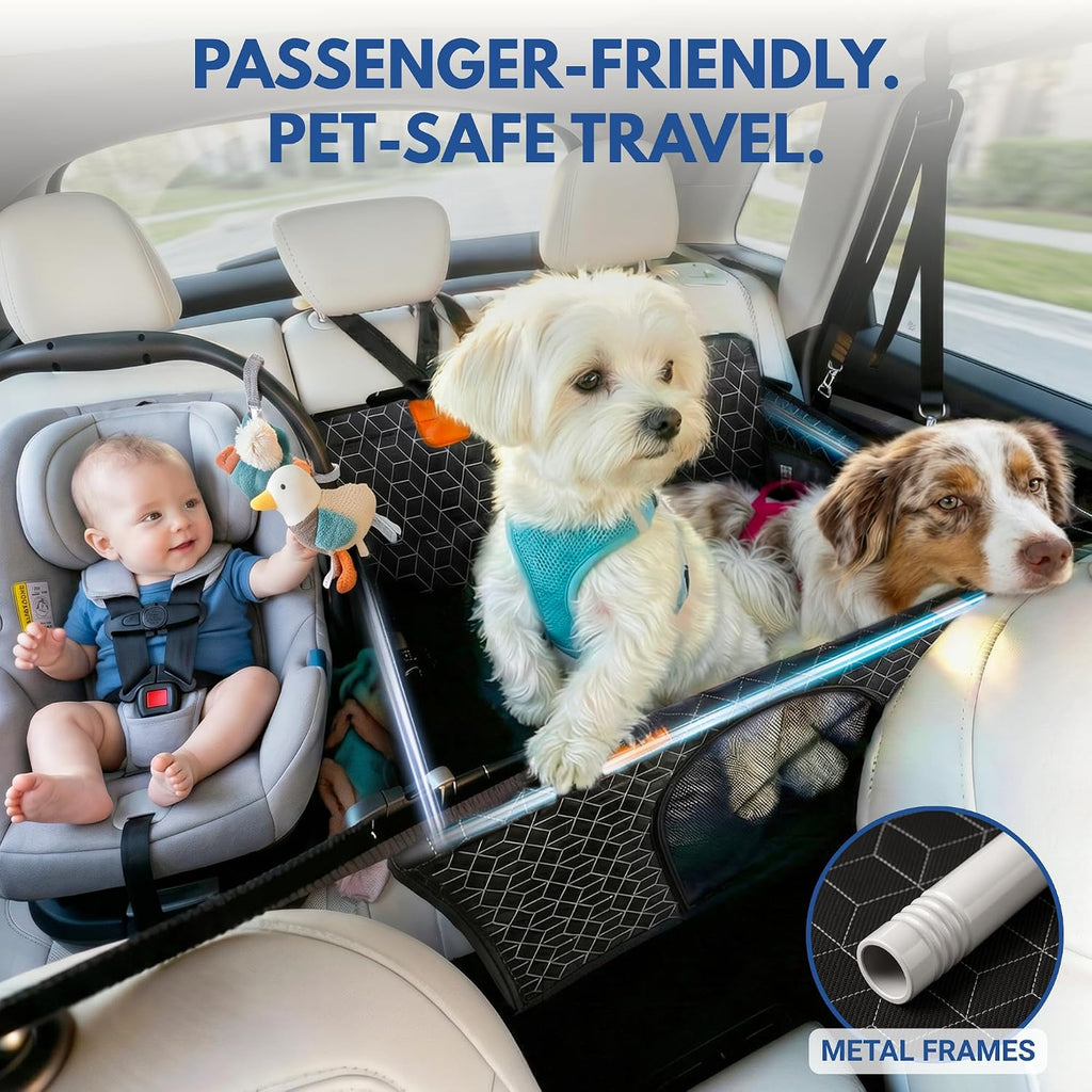 Dog Car Seat for Large Medium Dogs, Back Seat Extender for Pets with Hard Bottom, Waterproof Dog Seat Cover with 3 Mesh Windows, Removable Fleece Mat for Cars SUVs Trucks
