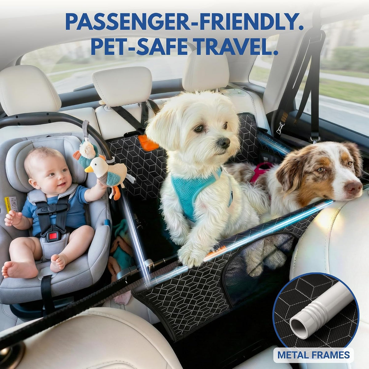 Dog Car Seat for Large Medium Dogs, Back Seat Extender for Pets with Hard Bottom, Waterproof Dog Seat Cover with 3 Mesh Windows, Removable Fleece Mat for Cars SUVs Trucks