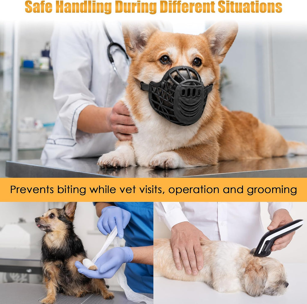 7PCS Dog Basket Muzzle Set, Anti Biting Barking Chewing Licking Scavenging, Adjustable Breathable Muzzles Kit, Comfortable Pet Mouth Care Cover Mesh Cage for Small, Medium, Large & Extra Dogs