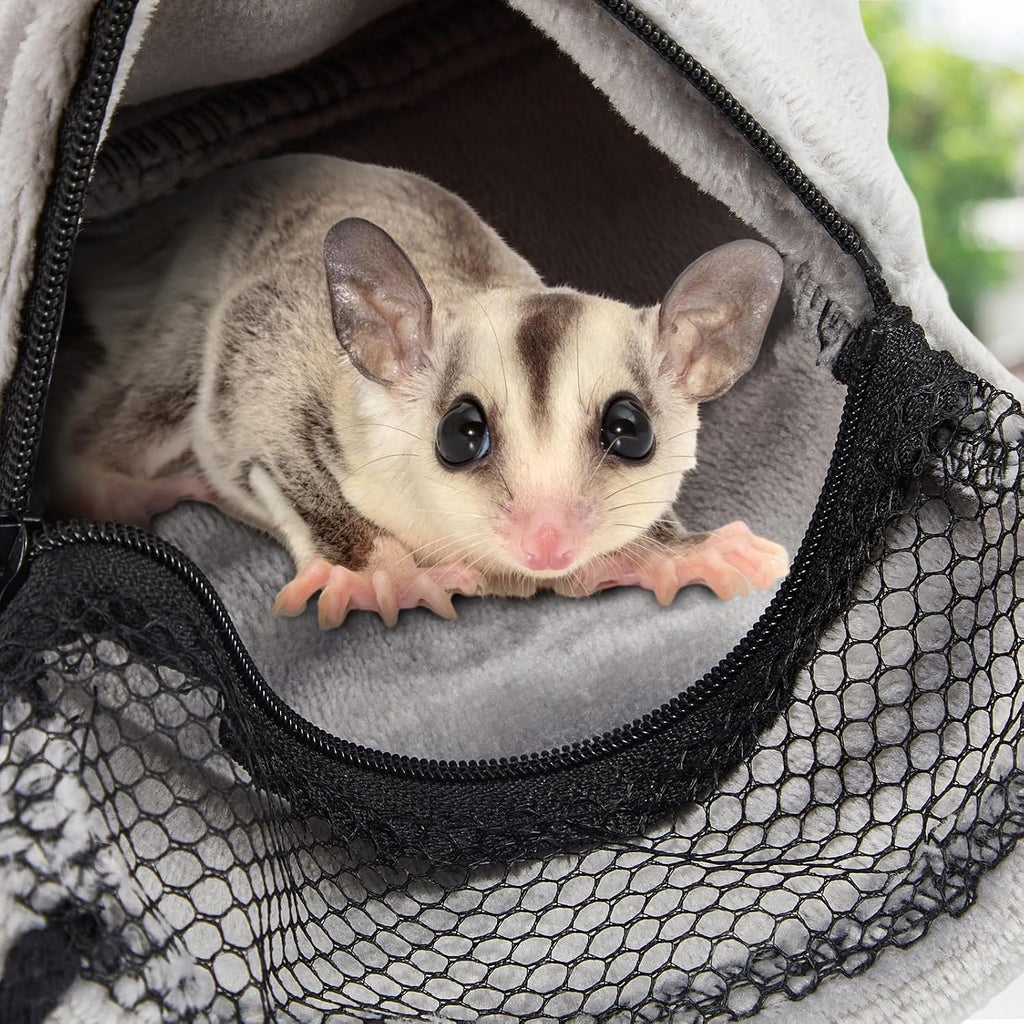 Sweetude 2 Pcs Sugar Glider Pouch Breathable Carrying Bonding Pouch Soft Hamster Carrier with Strap Zipper Small Animal Travel Sleeping Bag Cage Accessories for Rat Reptile Other Small Pets(Gray)