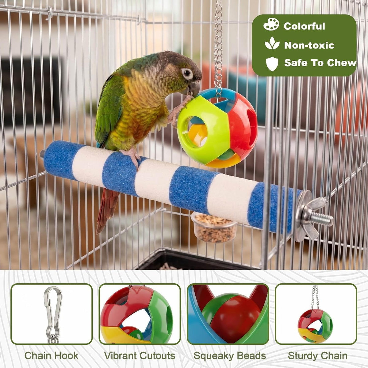 Bird Perch for Cage, 3 Pcs, Parrot Perch for Conure, Cockatiel & Parrot