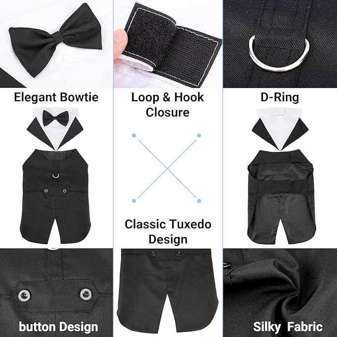 Segarty Dog Tuxedo and Bandanas Suit Formal Wedding Costume, Adjustable Pet - Image 4