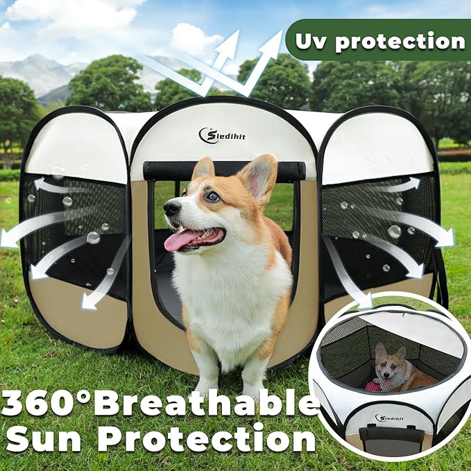 Dog Cat Playpen, Medium Puppy Pet Playpen, Dog Crate Tent Cage Indoor/Outdoor - Image 4