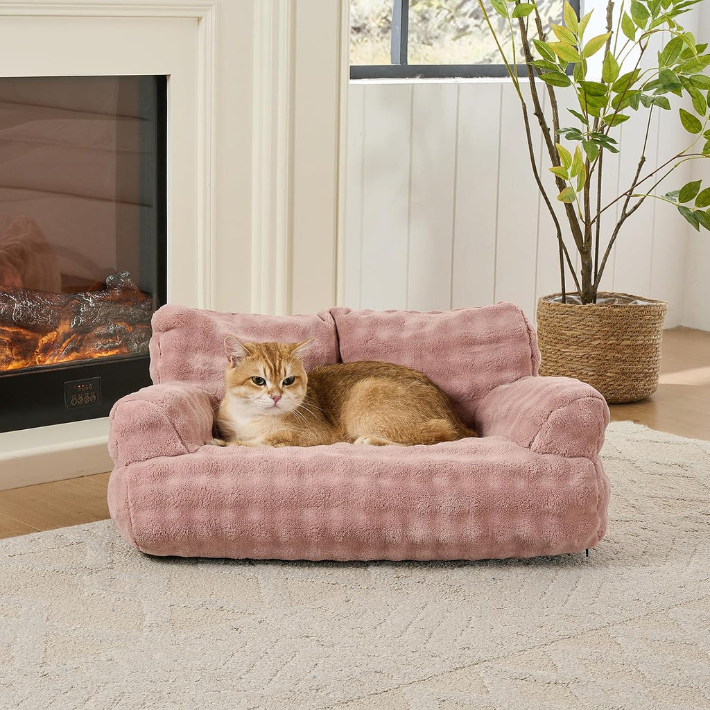 Cat Couch Bed, Cute Pet Sofa for Indoor Cats, 26"x15", Dusty Pink