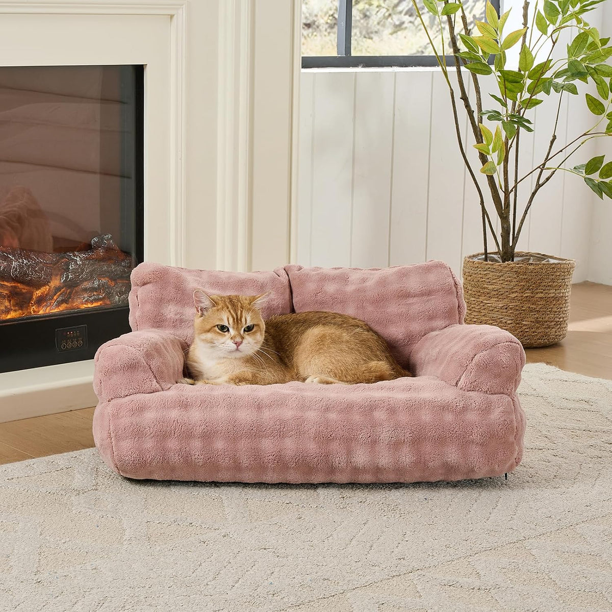 Cat Couch Bed, Cute Pet Sofa for Indoor Cats, 26"x15", Dusty Pink
