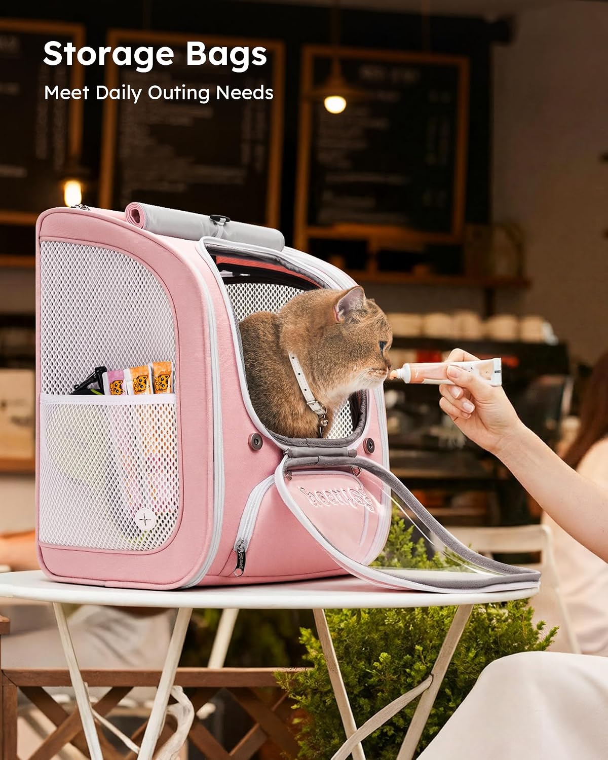 Pecute Cat Backpack Carrier,Large Space Cat Bubble Backpack,Ergonomic,Pink