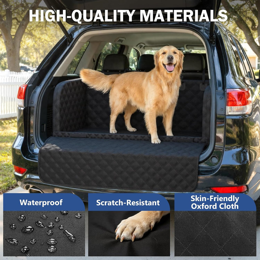Pecute SUV Cargo Liner for Dogs, Water Resistan Pet Trunk Cover with Soft Cushion, Non-Slip Dog Back Seat Mat for SUVs Sedans with Bumper Flap Protector, Padded, Black