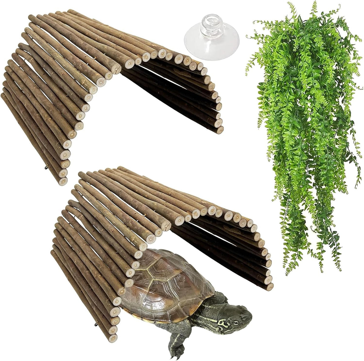 Hamiledyi Extra Large Tortoise Hide Reptile Hiding Cave Turtle Hut Gecko Hideaway Climbing Tunnel Toy Lizard Bendable Wooden Bridge for Adult Bearded Dragon Snake Chameleon Habitat Accessories