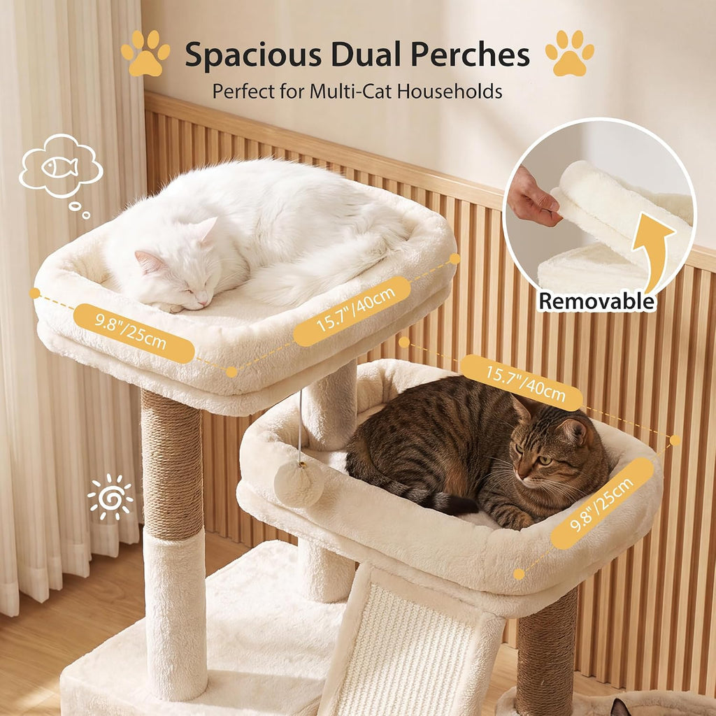 Heybly Compact Cat Tree with Big Scratcher, Stable Cat Tower HCT206SMJ