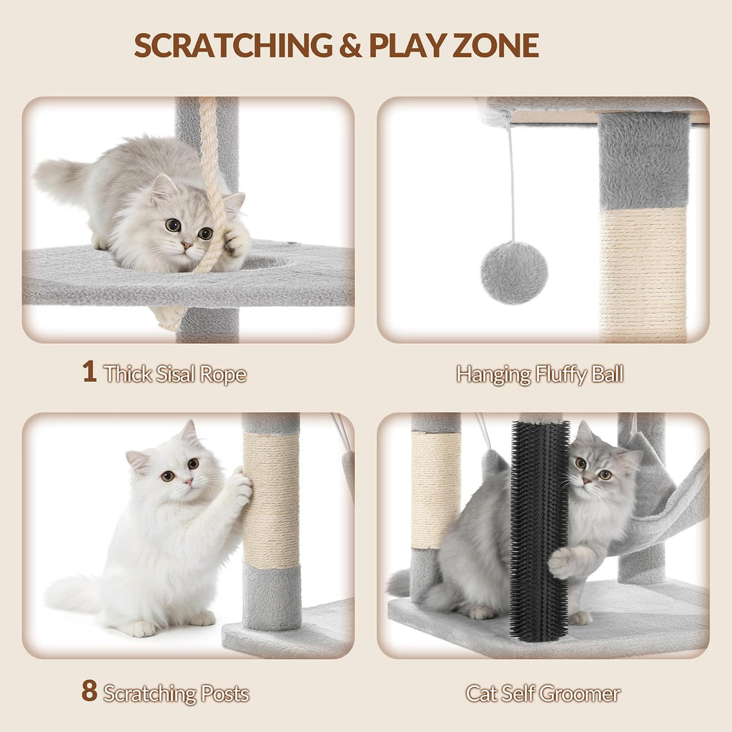 Cat Tower, 81.1in Cat Tree for Indoor Cats Large Adult Light Gray