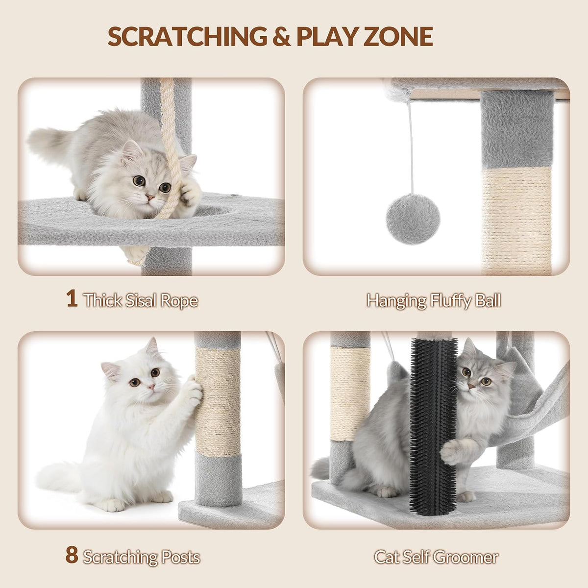 Cat Tower, 81.1in Cat Tree for Indoor Cats Large Adult Light Gray