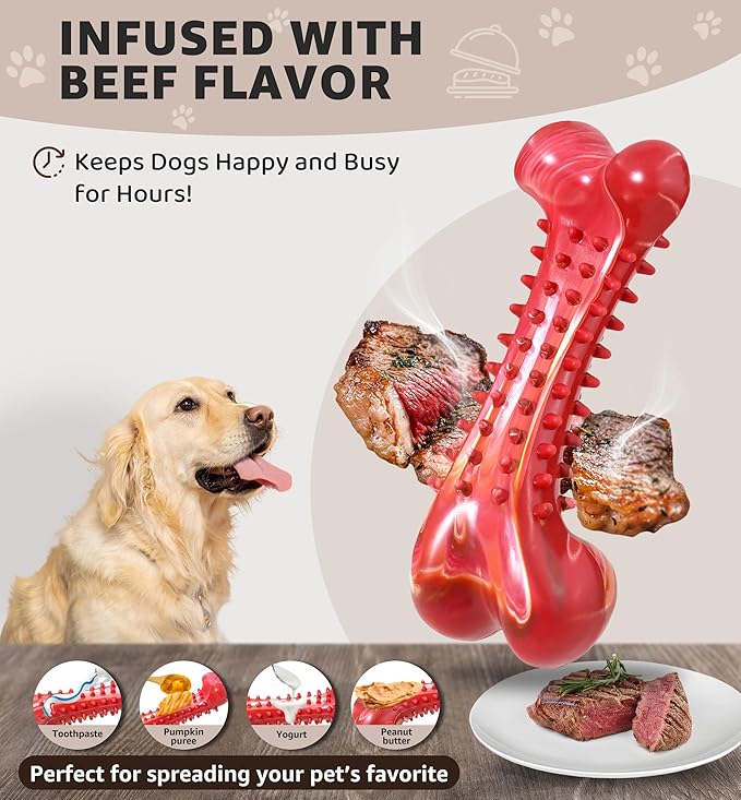 Dog Chew Toy for Aggressive Chewers, Tough Natural Rubber Bone - Image 3