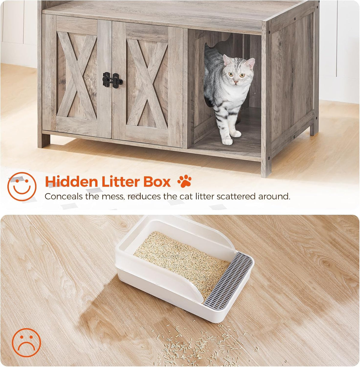 MAHANCRIS Cat Litter Box Enclosure, Hidden Litter Box Furniture with Divider, Indoor Cat House, Wooden Cat Washroom Storage Cabinet Bench, Side End Table Nightstand, Greige CWHG2501Z