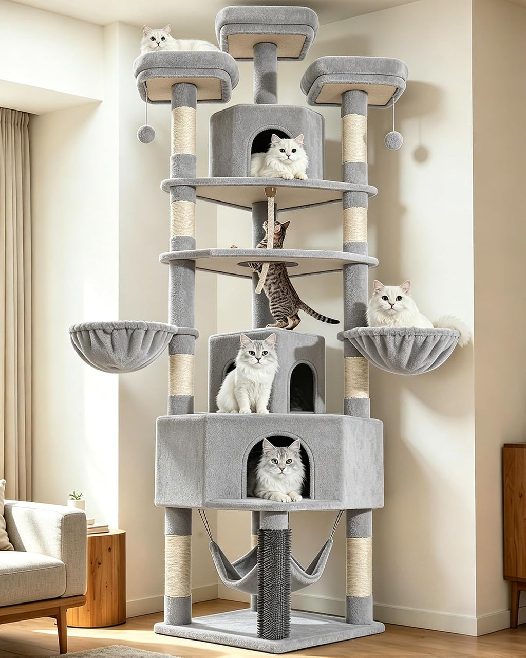 Cat Tower, 81.1in Cat Tree for Indoor Cats Large Adult Light Gray