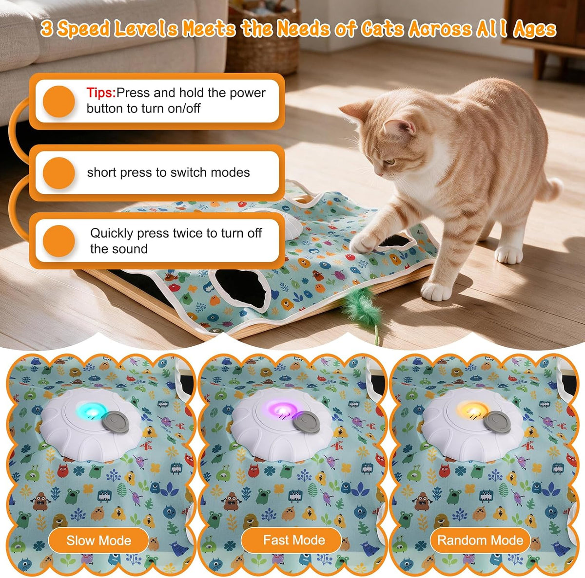 Interactive Cat Toys with Scratching Board, Rechargeable Touch Activated, Hide and Seek Design, Mouse Squeaky,Cat Enrichment Toy for Bored Cats 11.5" *15.5"