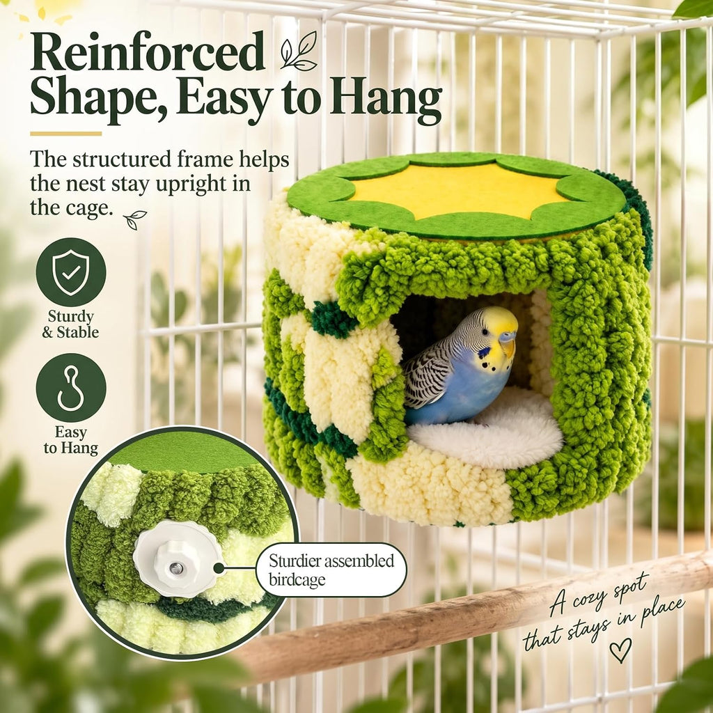 Soft Winter Plush Bird Nest for Cage with Support Frame and 2 Washable Pads